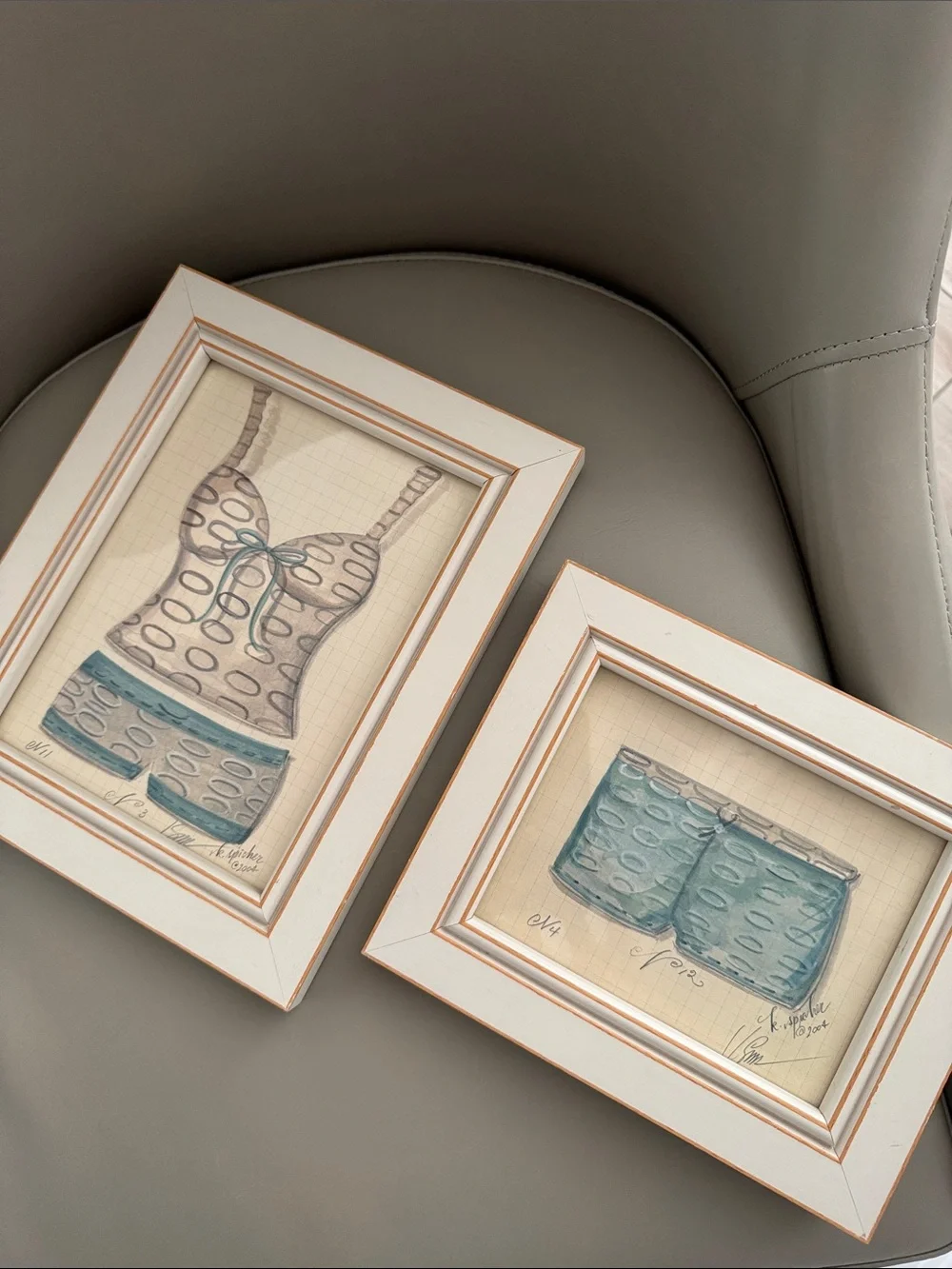 Kolene E Spicher Vintage Swimwear Art Pair Signed Numbered Beach House Pre-Owned
